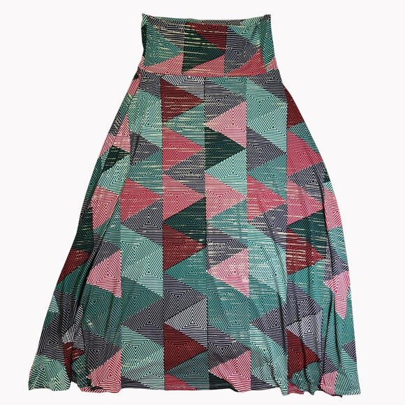 Lularoe Womens Size M Maxi Skirt Red Green Gold Geometric Triangle Print - Picture 1 of 6